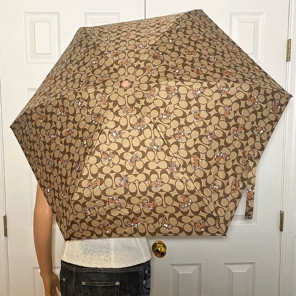 Coach Dancing Kittens Print Cat Tote Bag Mini Compact UV Protection Umbrella NWT - Picture 7 of 10